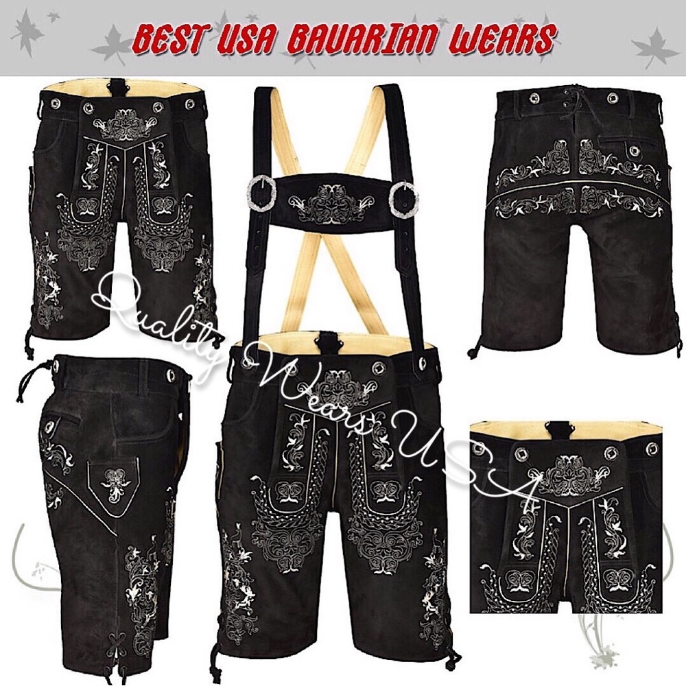 Men Oktoberfest Authentic lederhosen Deer shorts (Black 1)